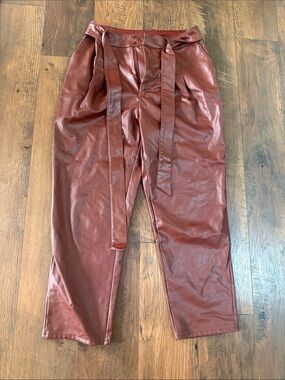 Express Faux Leather Paperbag Pants - Burgundy